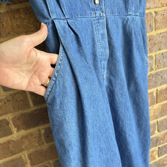 VTG Denim Dress by Lands End Pockets Pleated Short Sleeve Size 14 See Details - Picture 2 of 7